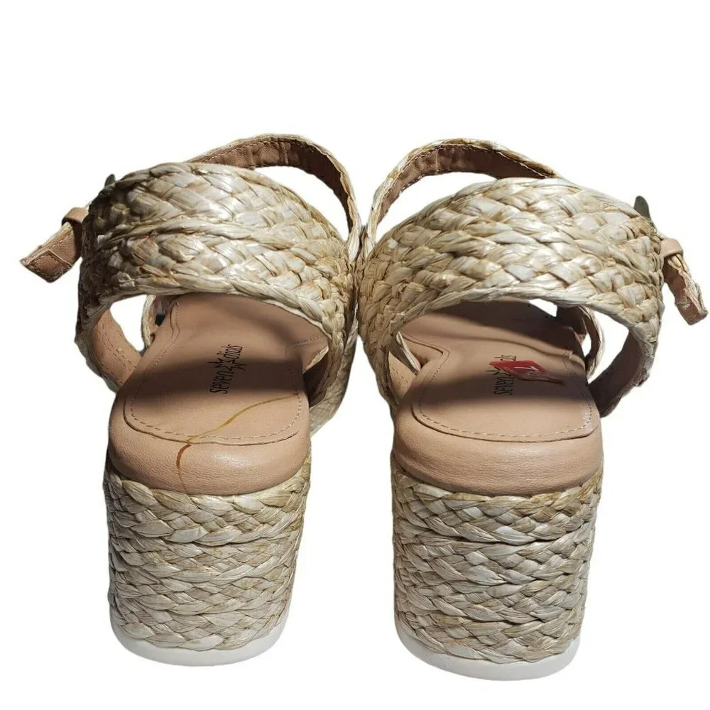 Seven Dials Womens Virginia Natural Open Toe Platform Espadrille Sandals Sz 7.5